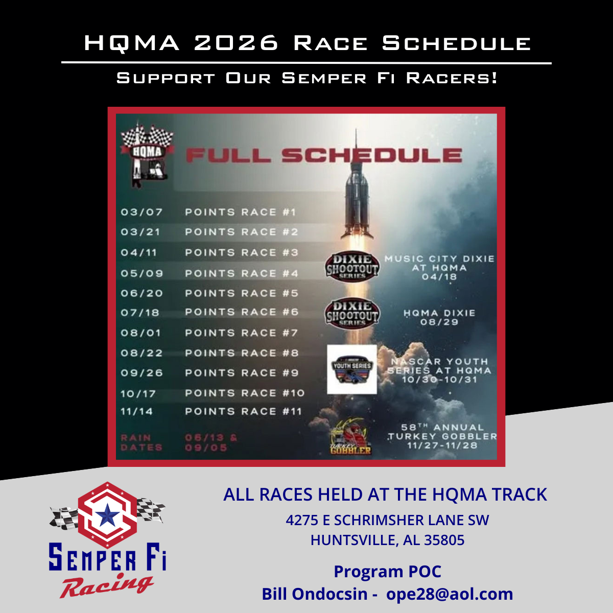 HQMA 2026 Race Schedule graphic HQMA 2026 Race Schedule